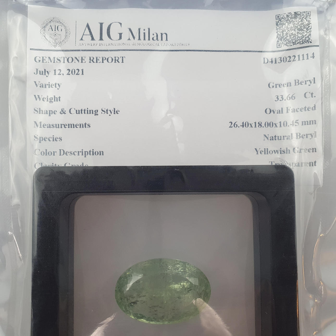 NATURLIG GRØN BERYL 33,66 ct.