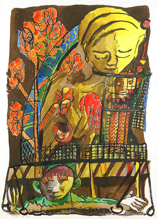 SCHMIDT-RUIGIES, THEO. Ingen titel. Litografi/papper 65 x 47,5 cm L. u. monogr. och dat.: TL IC-12-95. A tergo i blyertsskylt.: Schmidt. Inramad i helvy under glas.