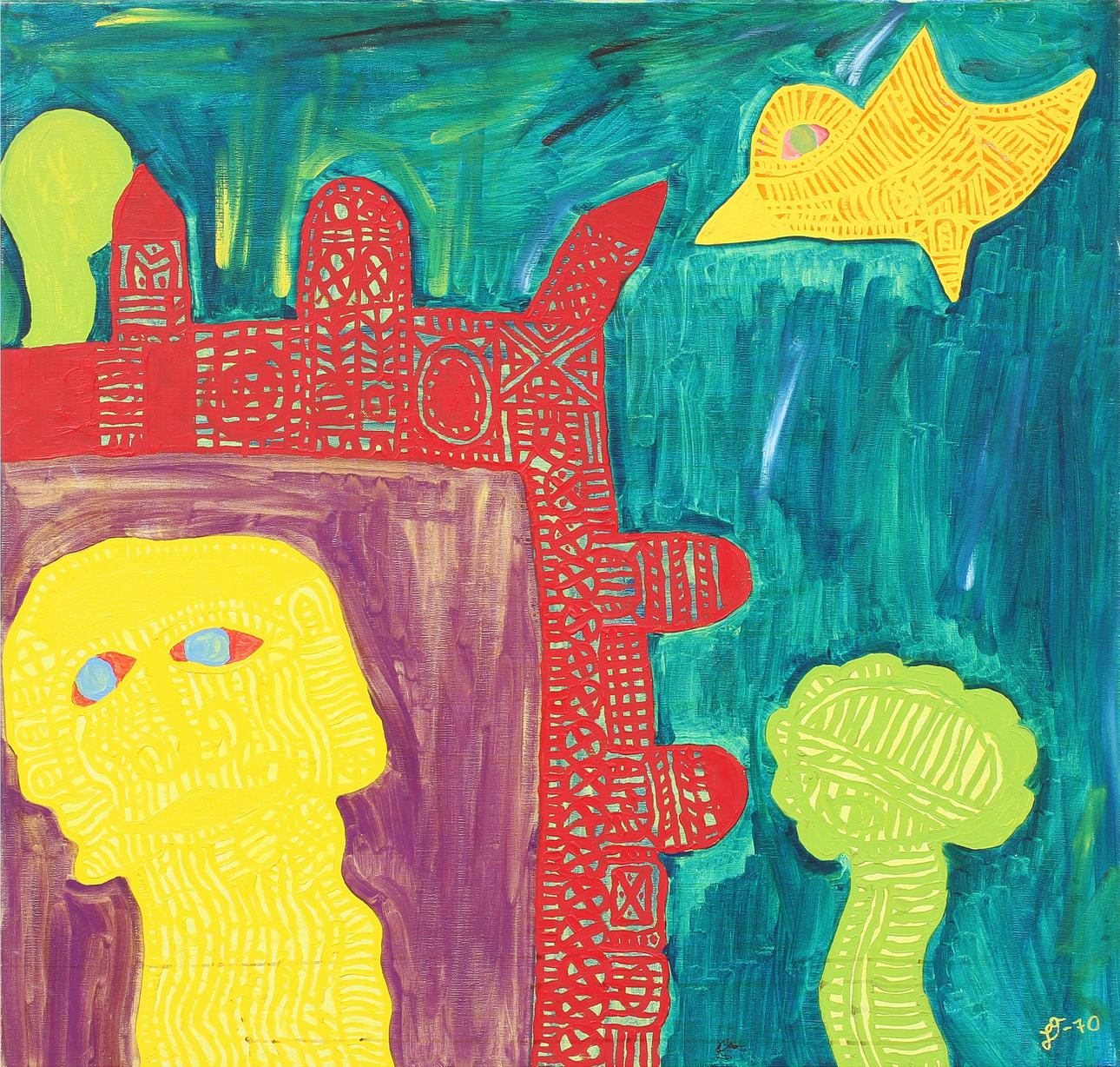 JOHNNY FORSSTRÖM. Figurkomposition, olja på duk, signerad JF-70.