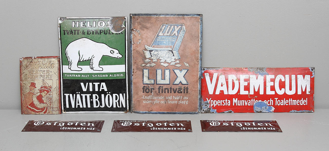 PLÅTSKYLTAR, 7 st, 1900-talets mitt.