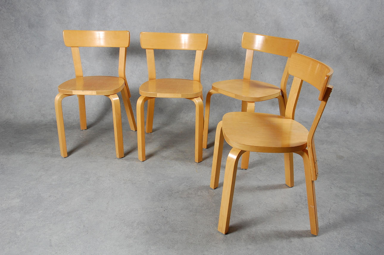 ALVAR AALTO. stolar, 4 st, modell " 69 ".