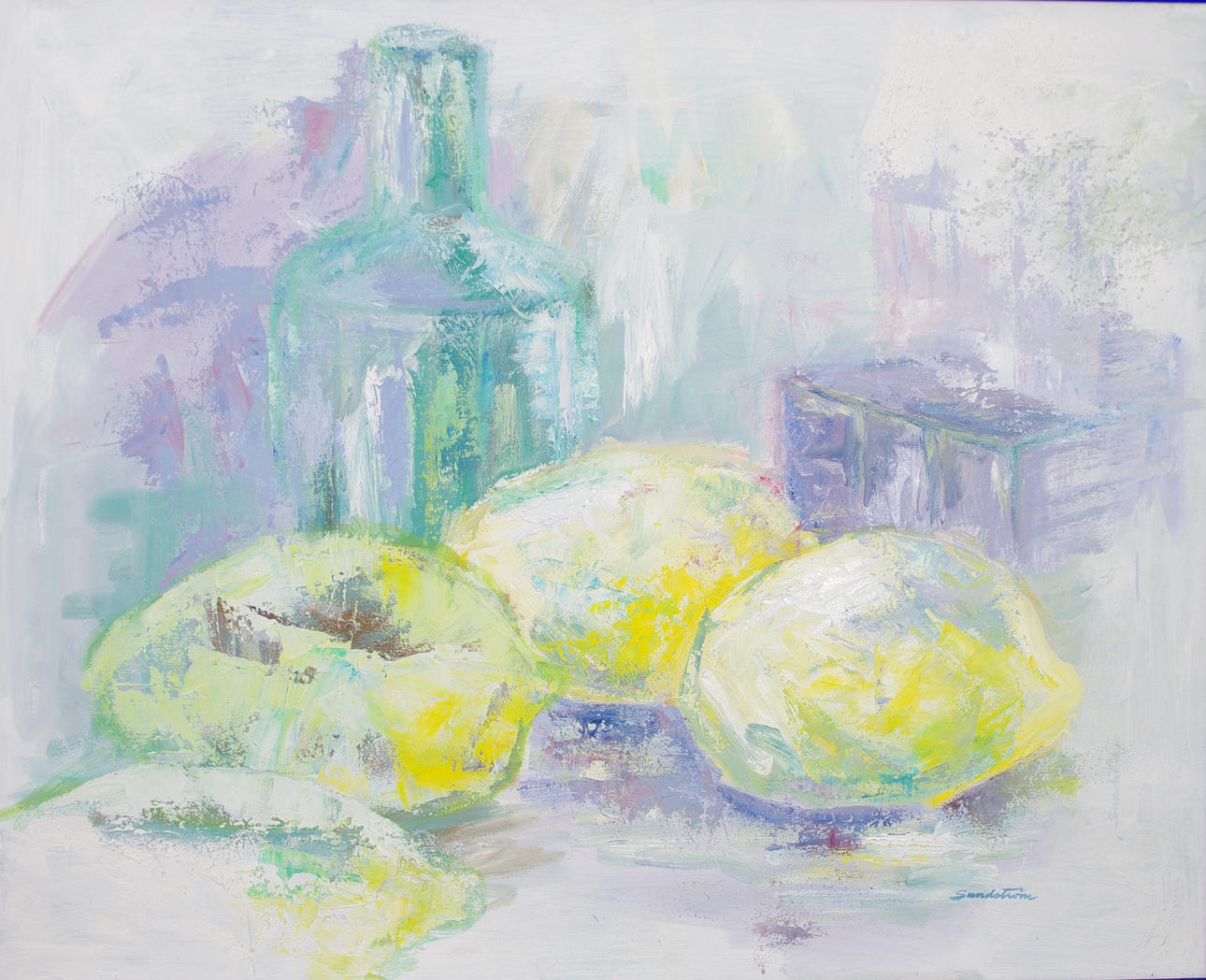 SUNDSTRÖM. Komposition med citroner, olja på duk, signerad.