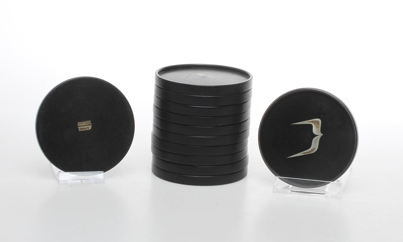 COASTERS, 12 st, isolit med silverinläggningar, Perstorp, Helsingborg, 1962.