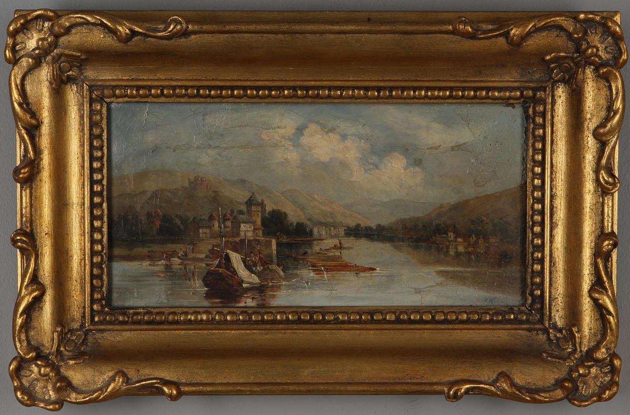 OKÄND KONSTNÄR. Flodlandskap med borg, olja på duk, otydligt signerad, 1800-tal.