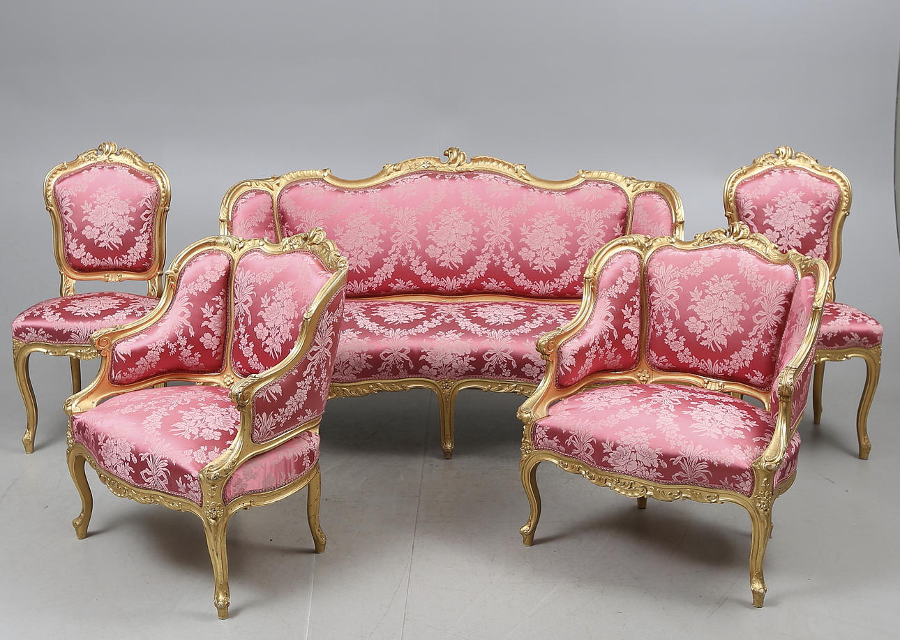 SALONGSGRUPP, 5 delar, rokokostil, 1900-talets första hälft.
