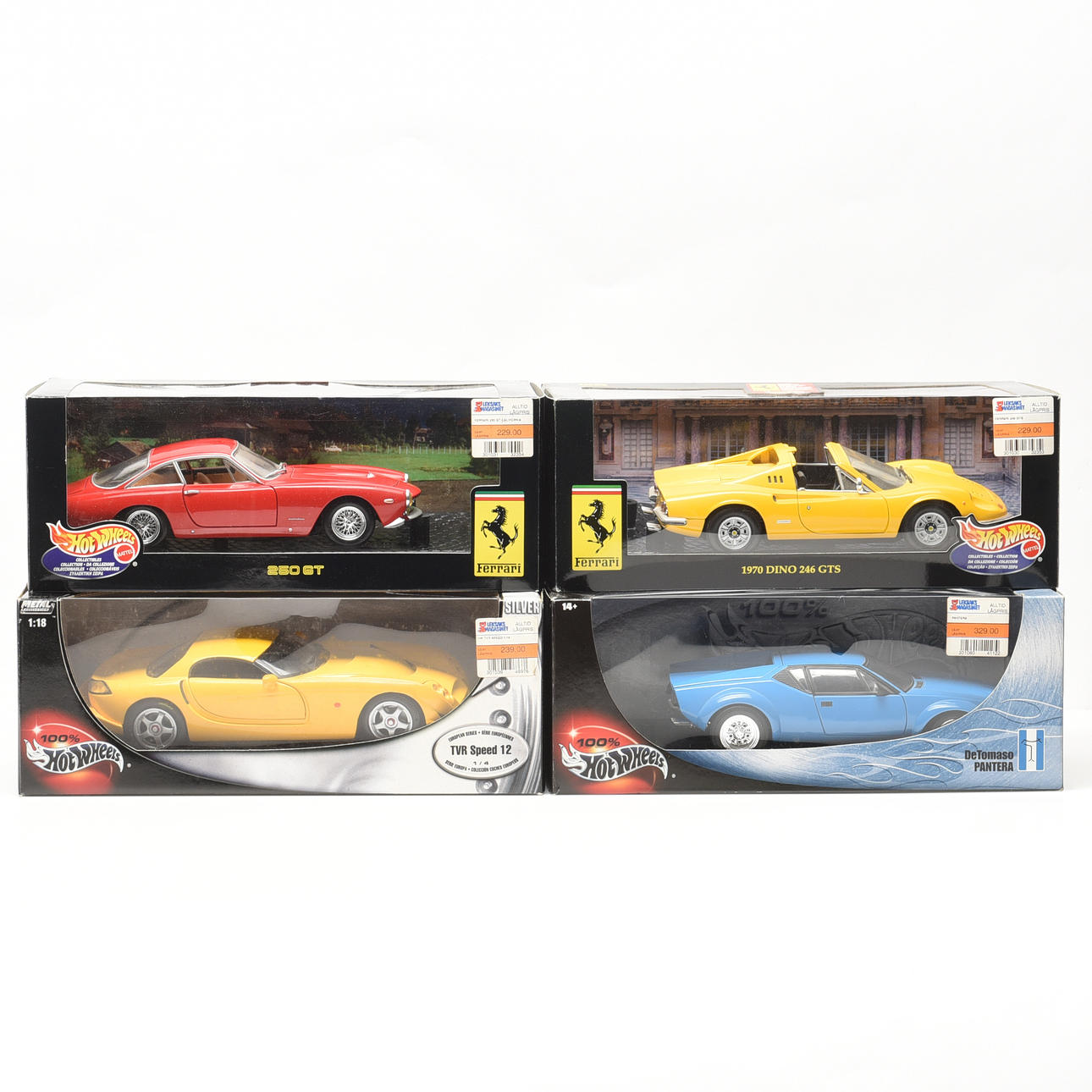 MODELBIL, 4 stk., Hot Wheels, metal, skala 1:18.