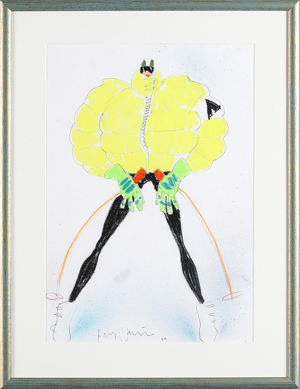 LARS WALLIN. Modeillustration, original, "Gul Bomberjacka", 80-tal.