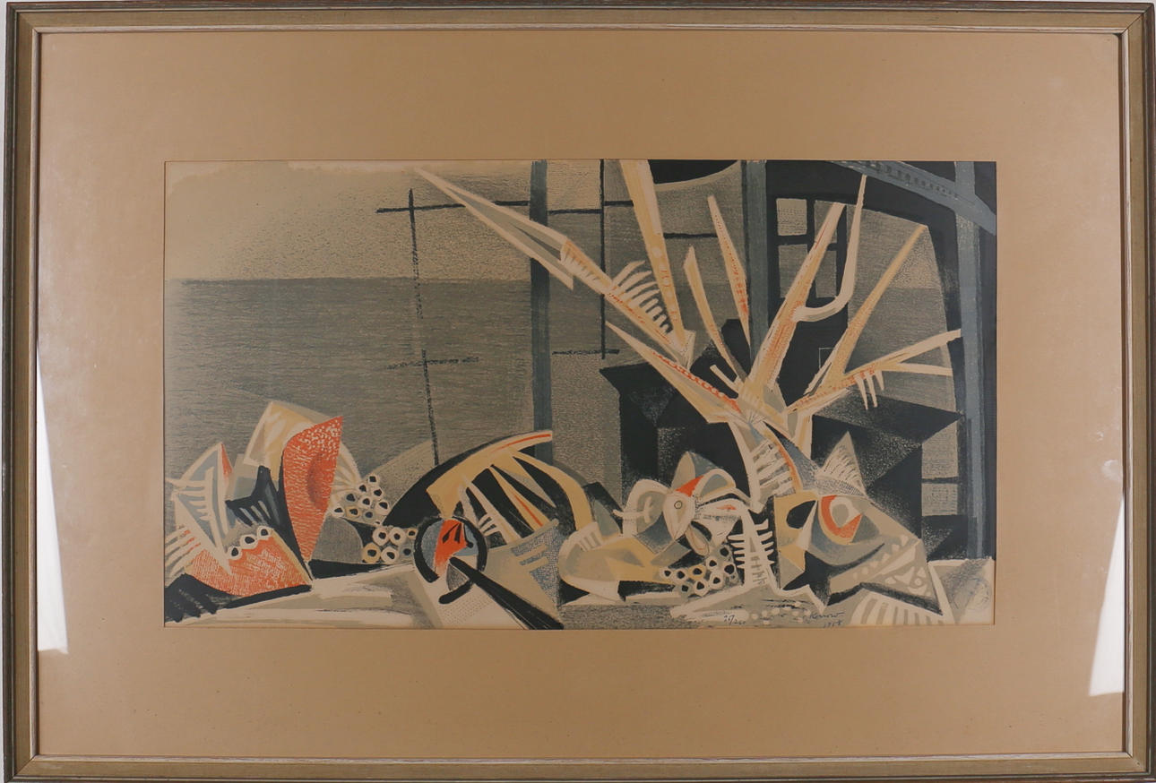 JÜRGEN VON KONOW. Strandbild. Färglitografi. Signerad von Konow och daterad 1958. 35/260.