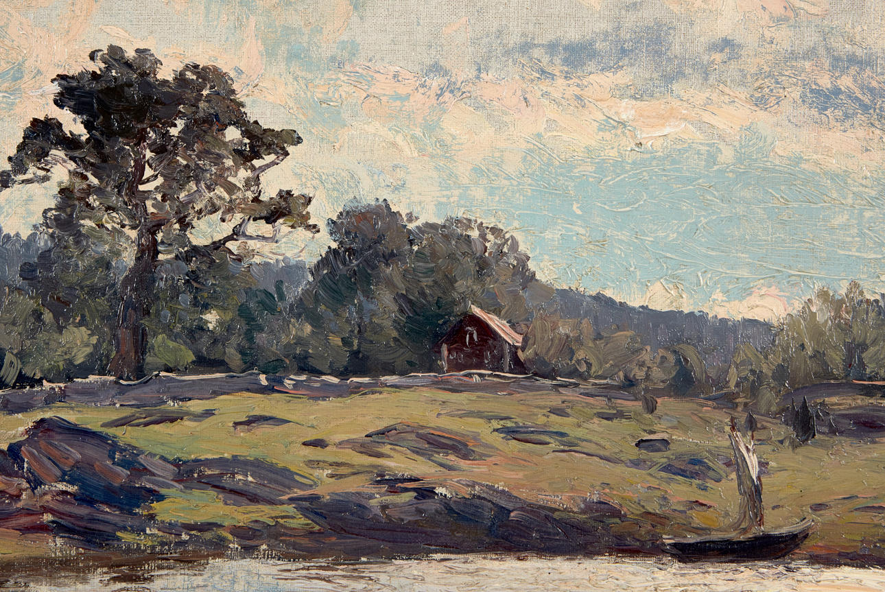 EDVARD ROSENBERG (1858-1934): Archipelago landscape with houses, signed ...