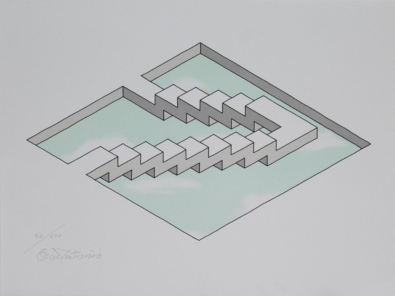 OSCAR REUTERSVÄRD. Omöjlig figur. Färglitografi. Signerad. 82/290.
