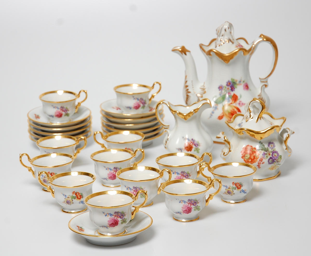 ESPRESSOSERVIS, 27 delar, porslin, Köbenhavns porcelains maleri.