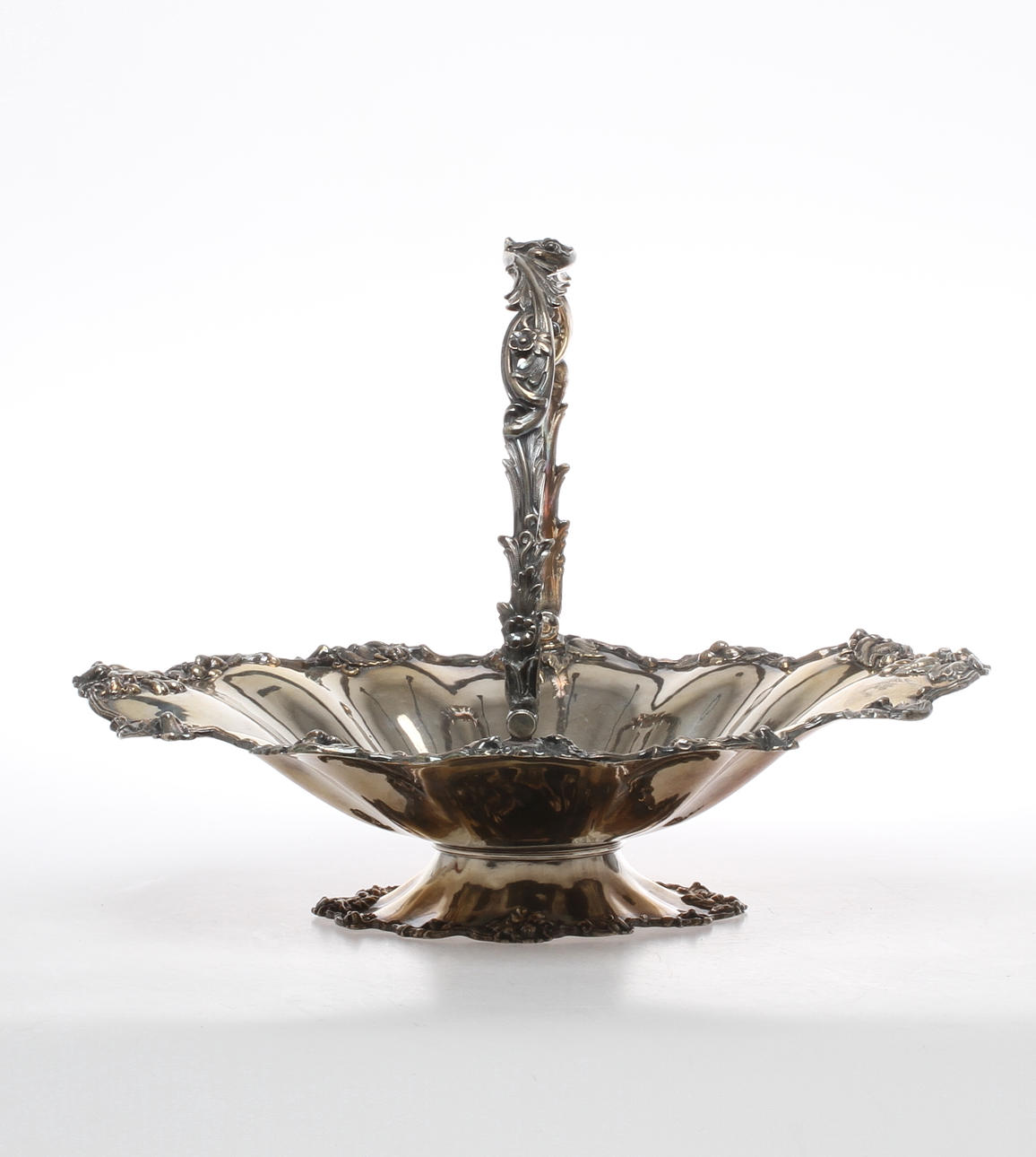 SKÅL, på fot, med hänkel, nyrokoko, nysilver, 18/1900-tal.