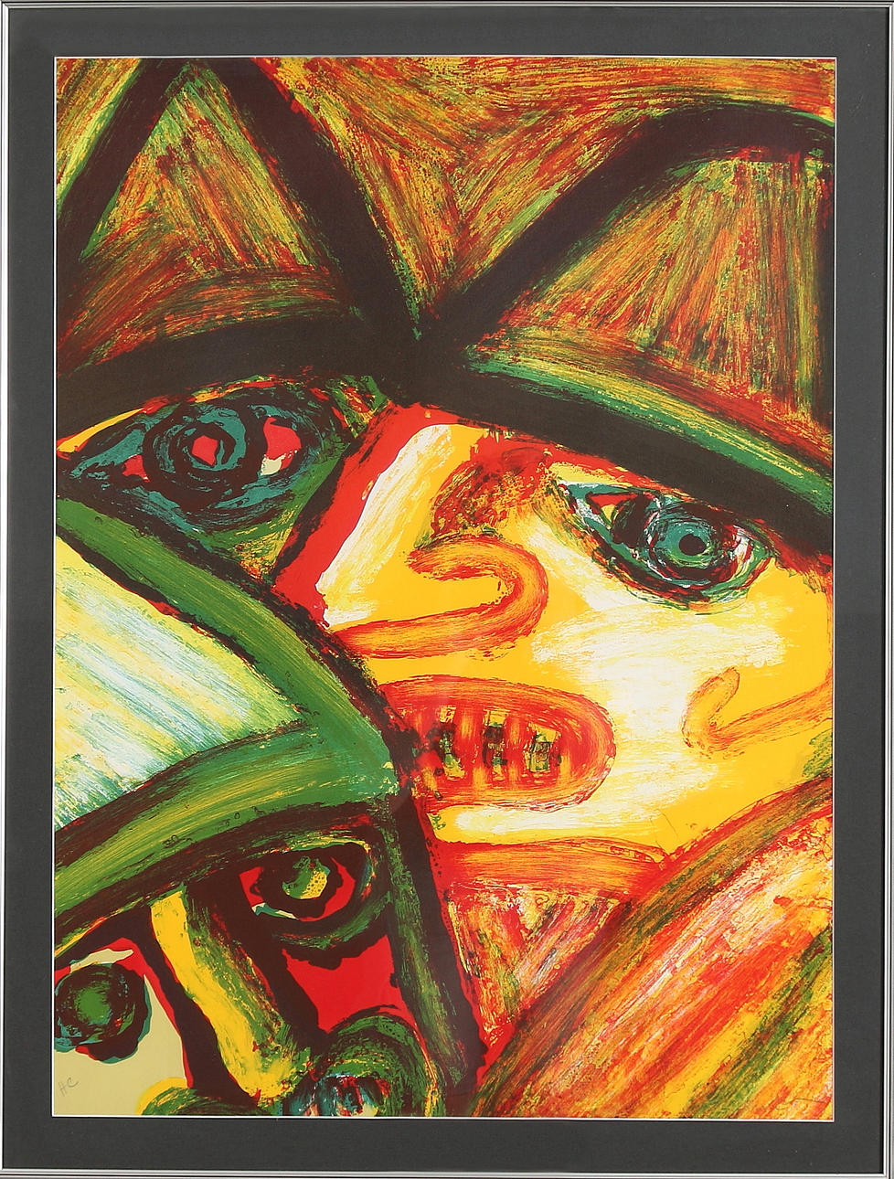 BENGT LINDSTRÖM. "Cirkusfolk", färglitografi, signerad och märkt HC. Utförd 1988.