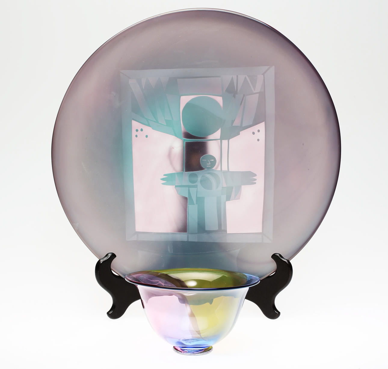 GLASSKÅL samt FAT, 2 delar, signerade.