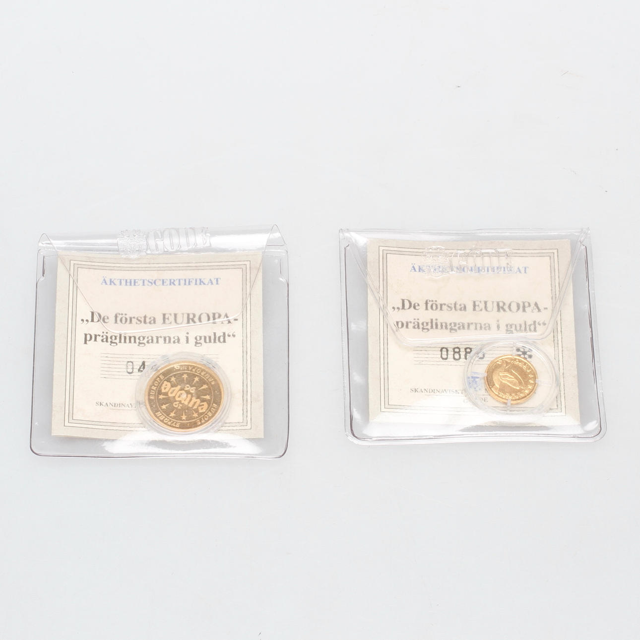 EUROPA MYNT, 2 st, 14k guld, vikt ca 4,7 gr.