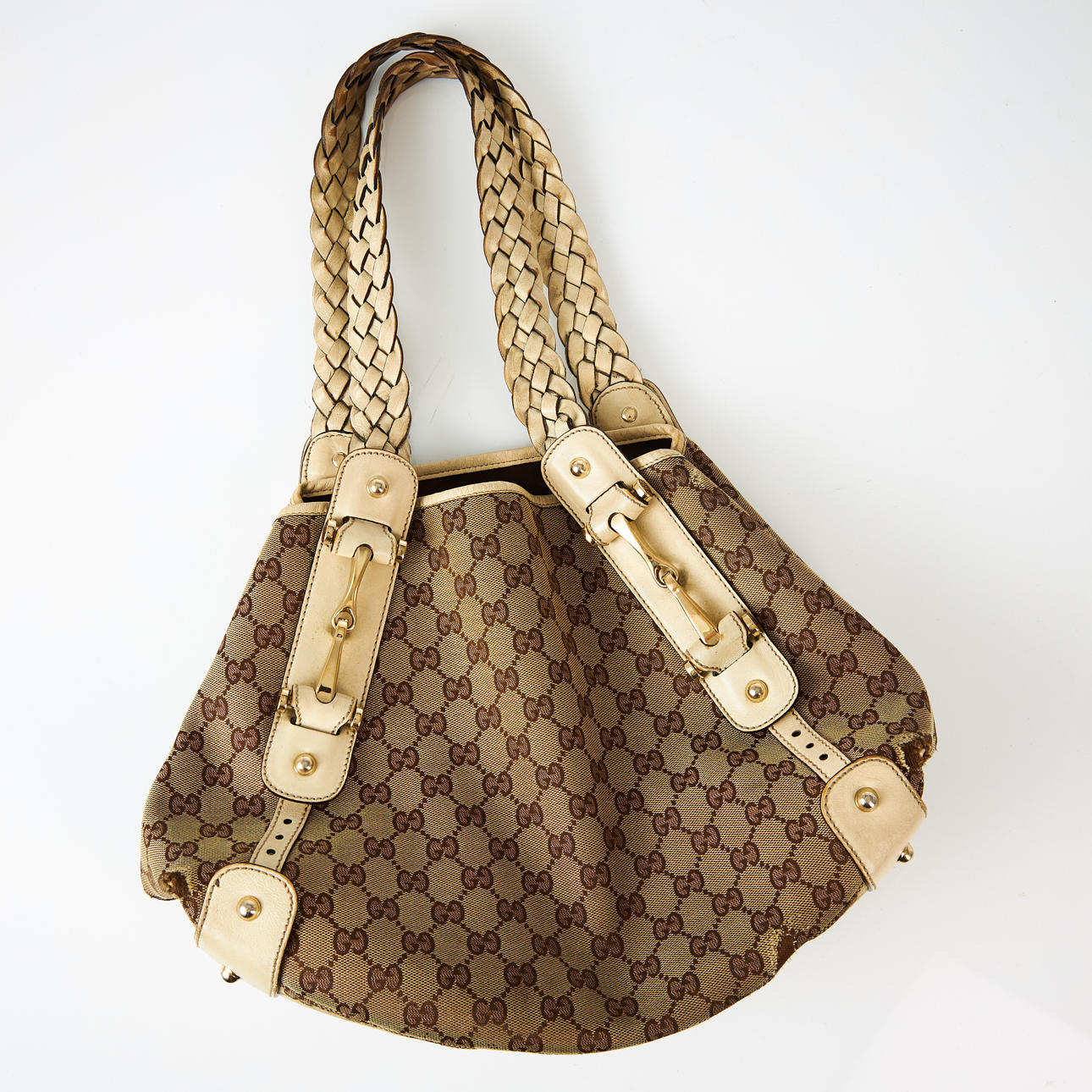 GUCCI, kuffert, monogrammønstret kanvas, læderdetaljer.