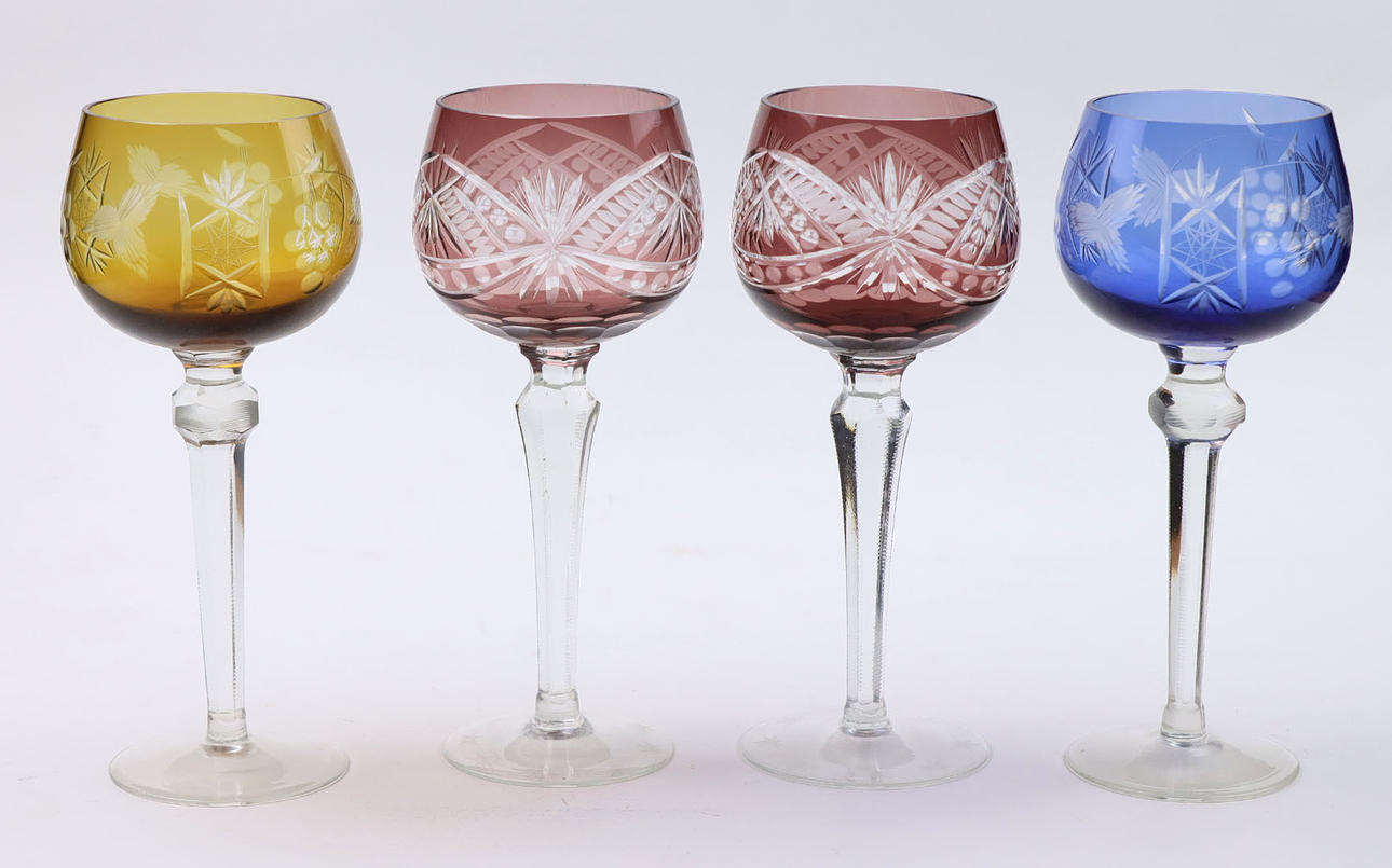 4 CRYSTAL GOBLET, WINE GLASSES, ROMANS.