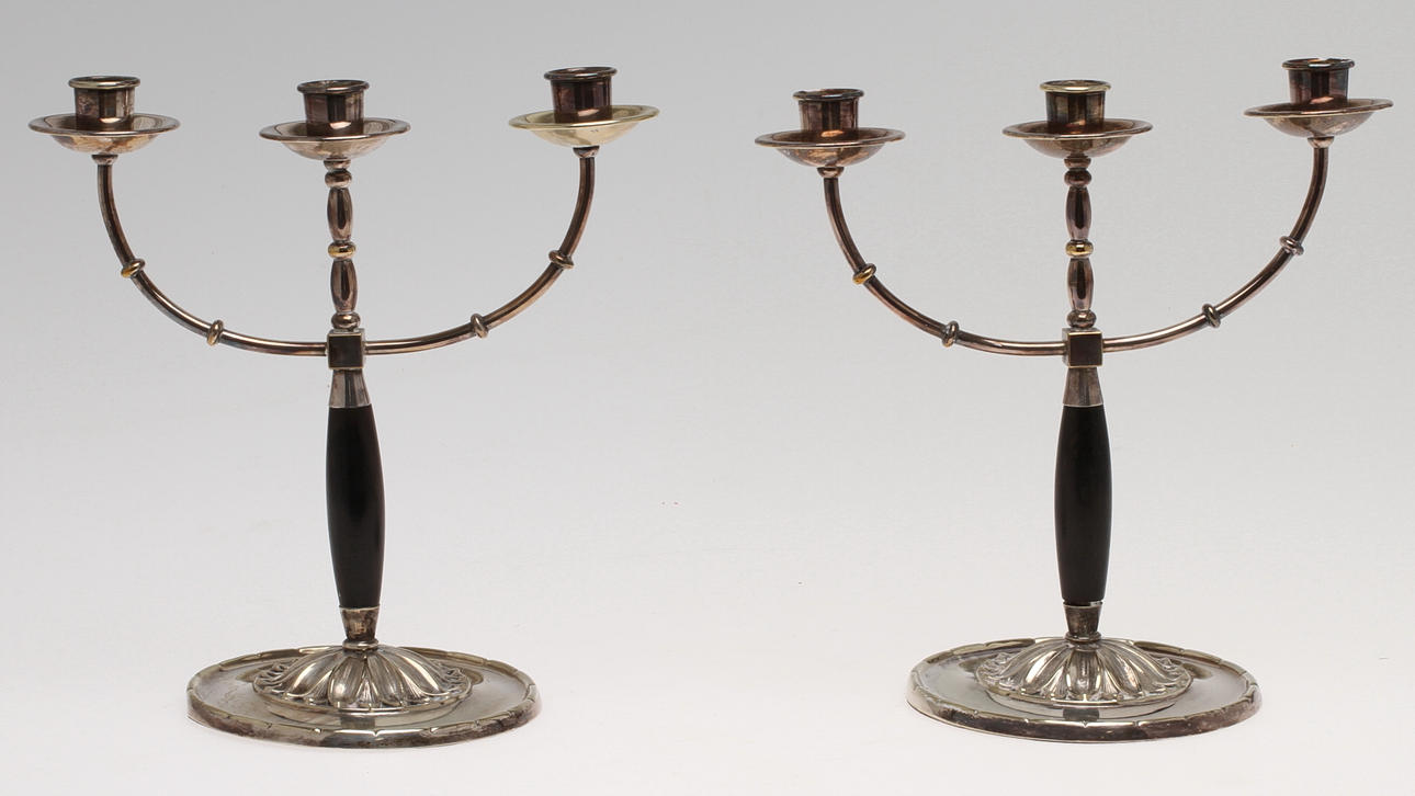 KANDELABRAR, 1 par, nysilver, CG Hallberg Stockholm 1930-tal.