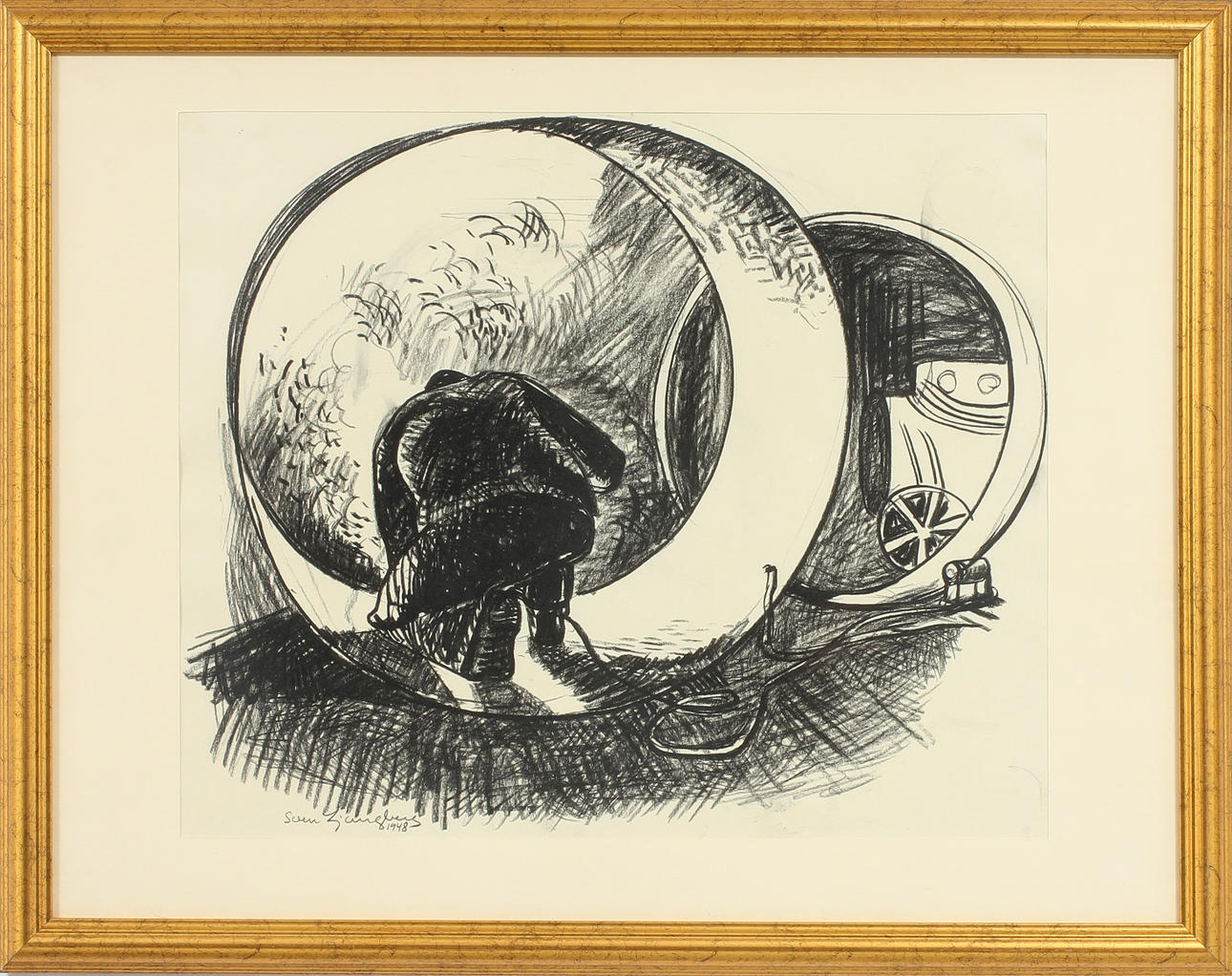 SVEN LJUNGBERG. Arbetare. Kolteckning, signerad och daterad 1948.