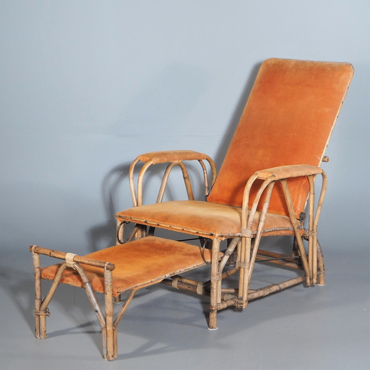 DÄCKSTOL, bambu och textil, 1920 / 30-tal.