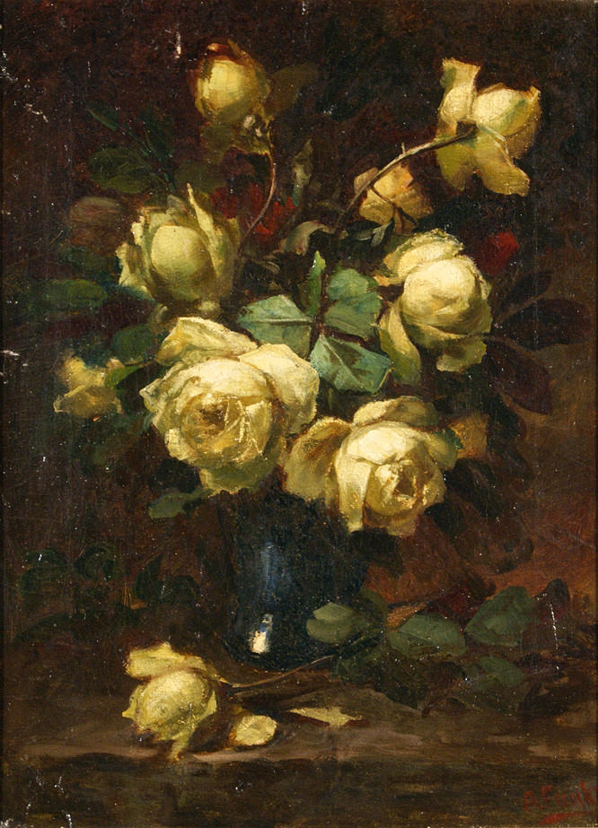 FUNKE, ANTON. ”Stilleben av blommor.” olja/duk. 45 x 33 cm R. u. skylt. A. gnista. ram.