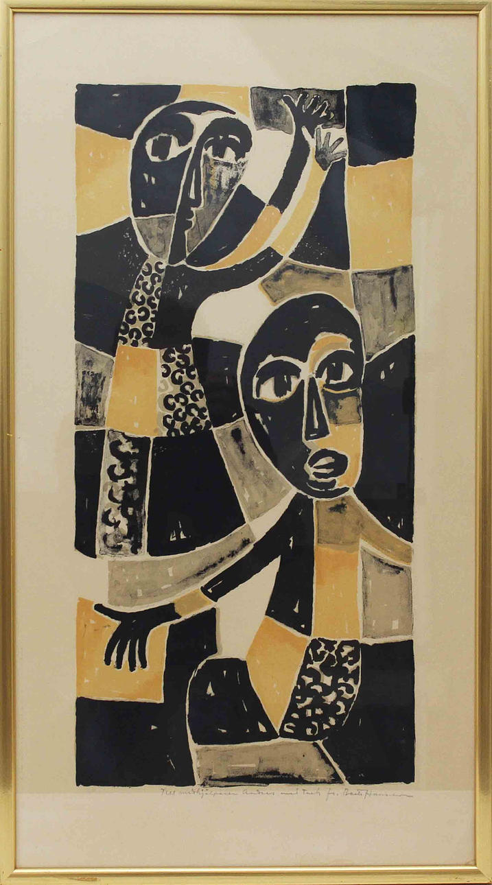 BERTA HANSSON. Ansikten. Färglitografi. Signerad.