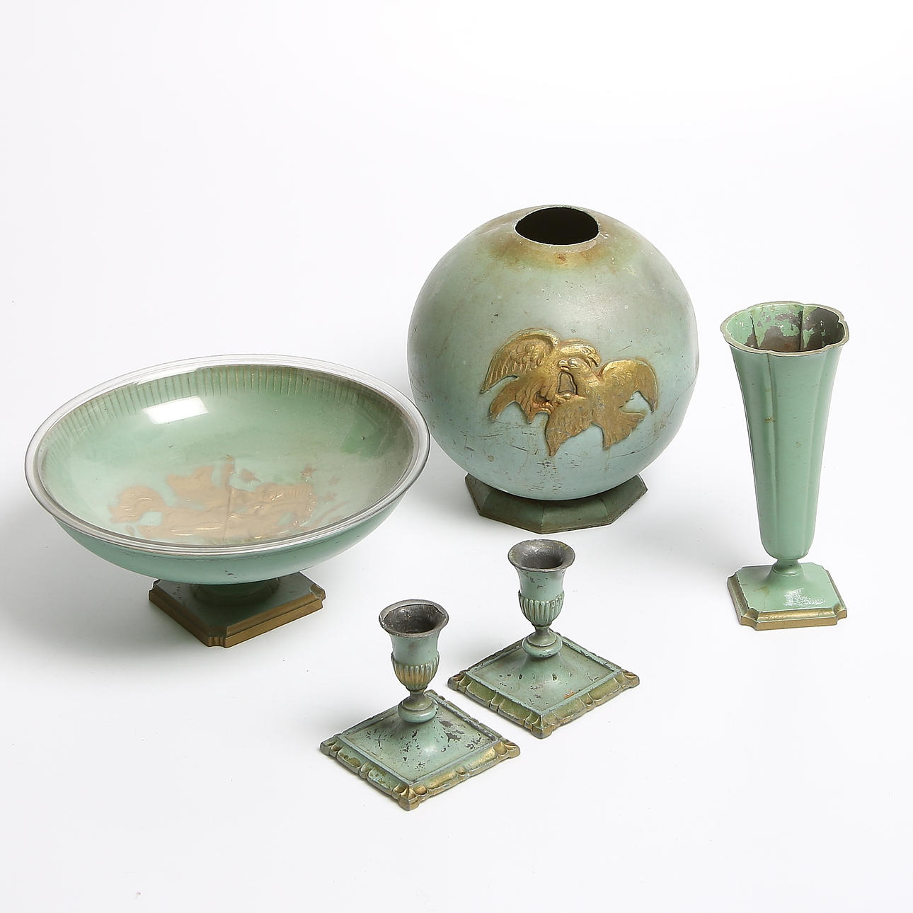 PARTI ART DECO, 5 delar, Stjärnmetall. 1900-talets första hälft.