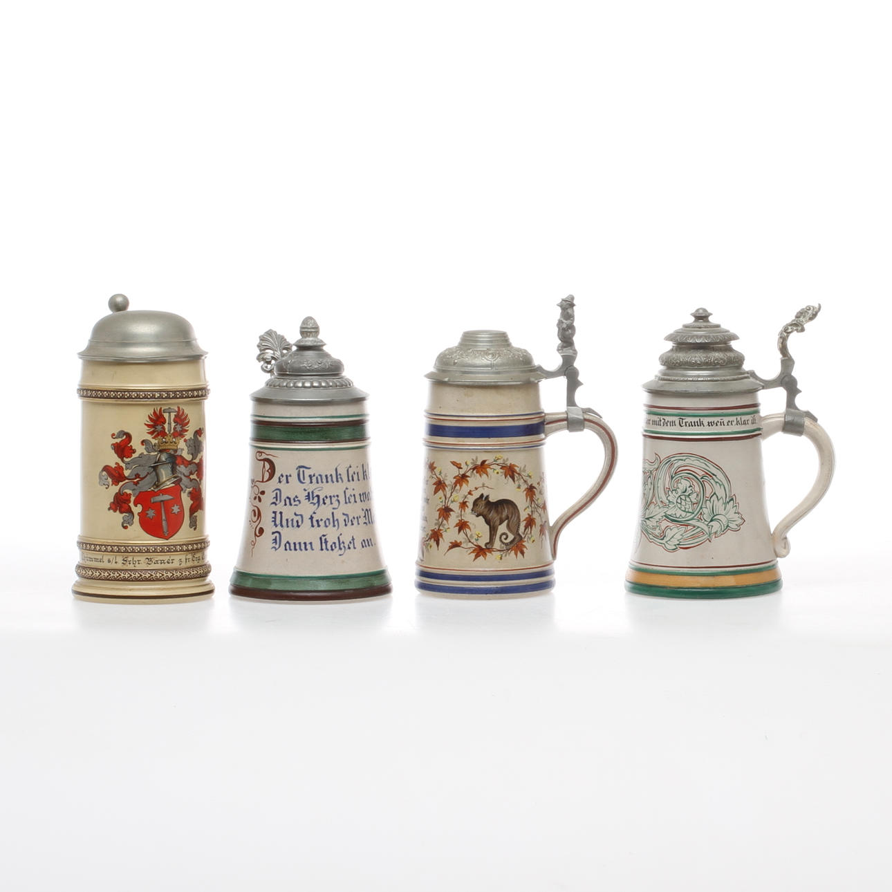 STOP, 4 st, keramik med tennlock, Tyskland, omkring 1900.