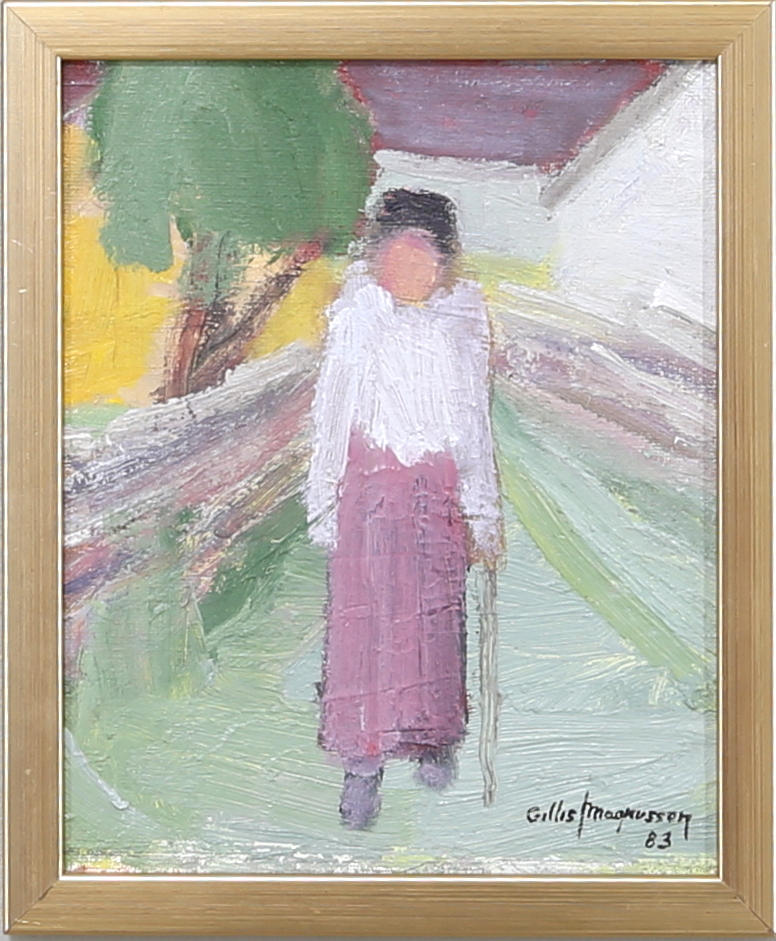 GILLIS MAGNUSSON. Den åldrande damen, olja på pannå, signerad o daterad Gillis Magnusson -83.