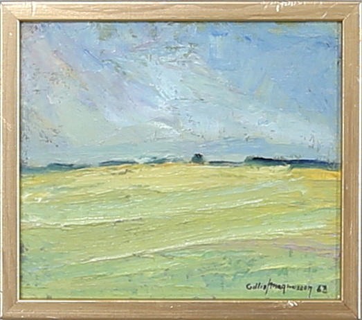 GILLIS MAGNUSSON. Ölandsvår, olja på duk uppfordrad på pannå, signerad o daterad Gillis Magnusson -83.