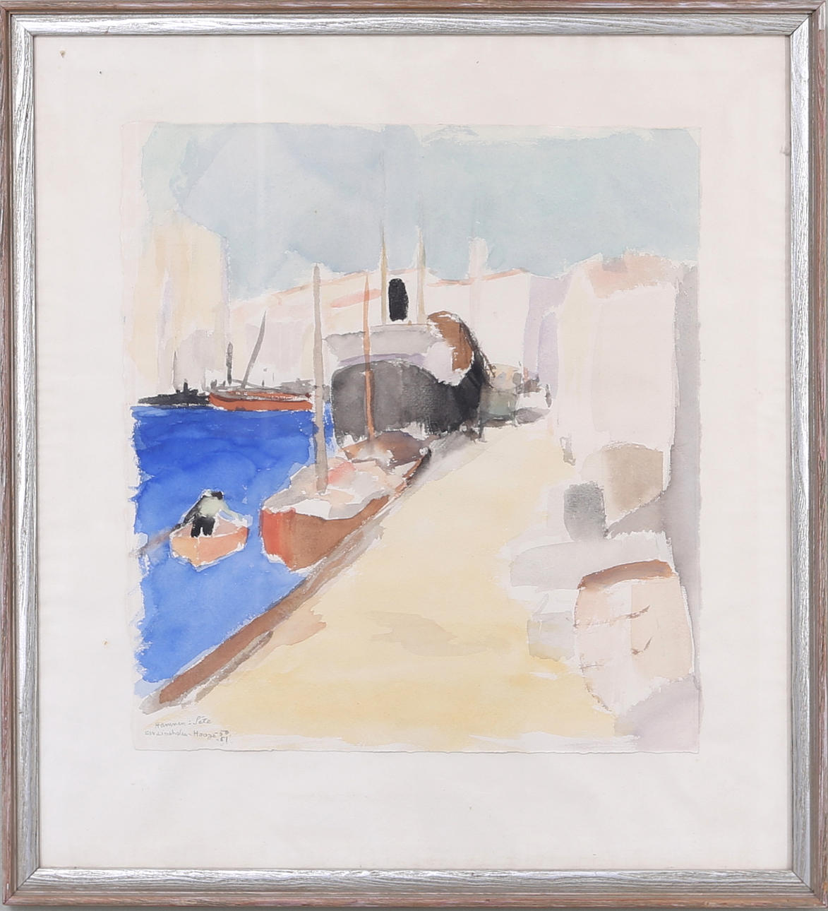 EDWIN LINDHOLM HOUGE. "Hamnen i Péte", Akvarell, signerad o daterad edv Lindholm-Houge -50.