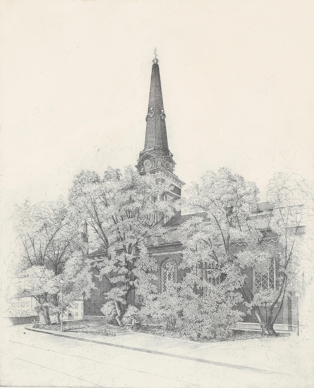 ENOK ANDERSSON. Cathedral, etching, signed.