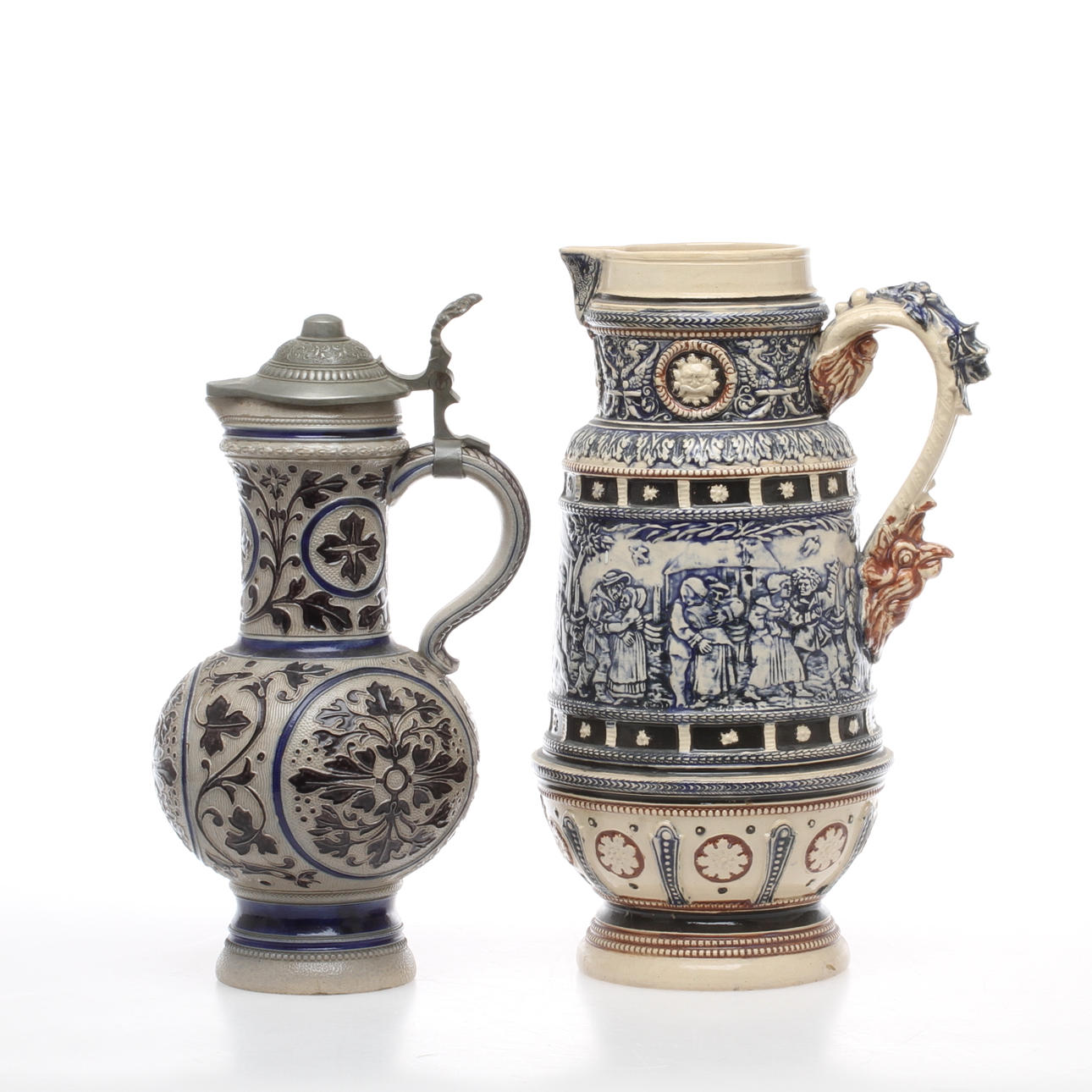 KANNOR, 2 st, keramik, varav en med tennlock, Tyskland, 1800/1900-tal.