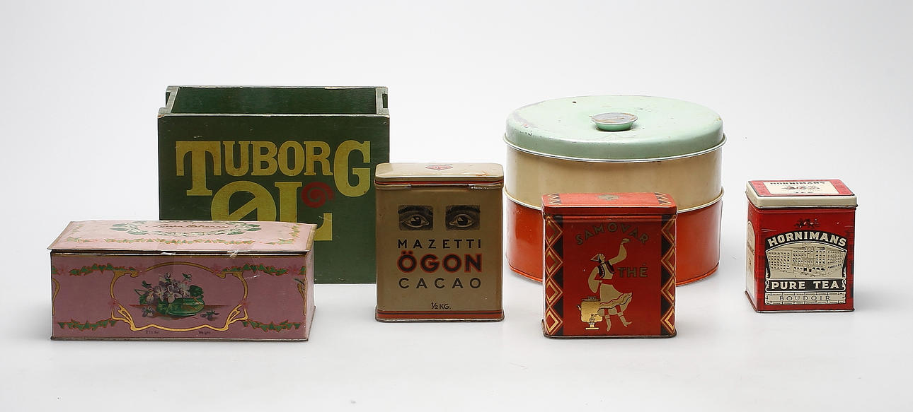 FLASKBACK, "Tuborg Öl" samt PLÅTBURKAR, 5 st.