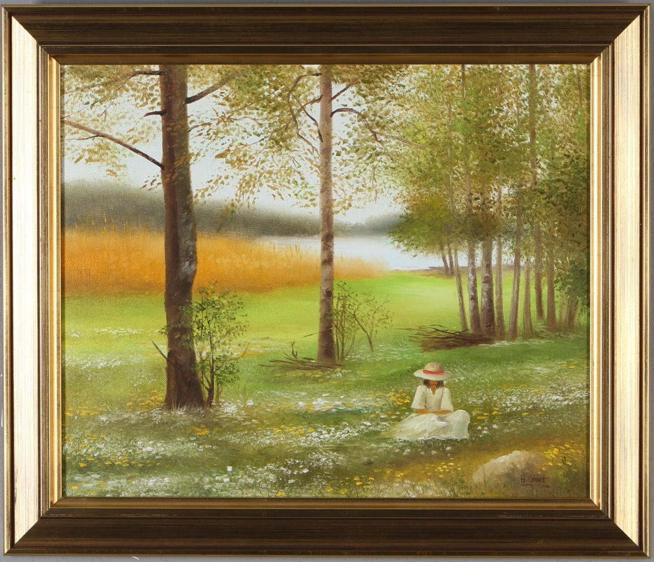 HUMBERTO COUET. Flicka på äng, olja på pannå, signerad.