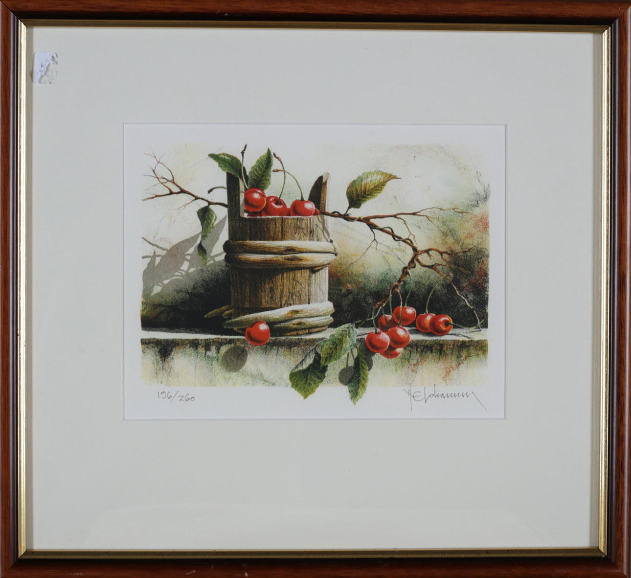 NILS-ERIK JOHANSSON. Cherry still life, color lithograph, signed and numbered 196/260.