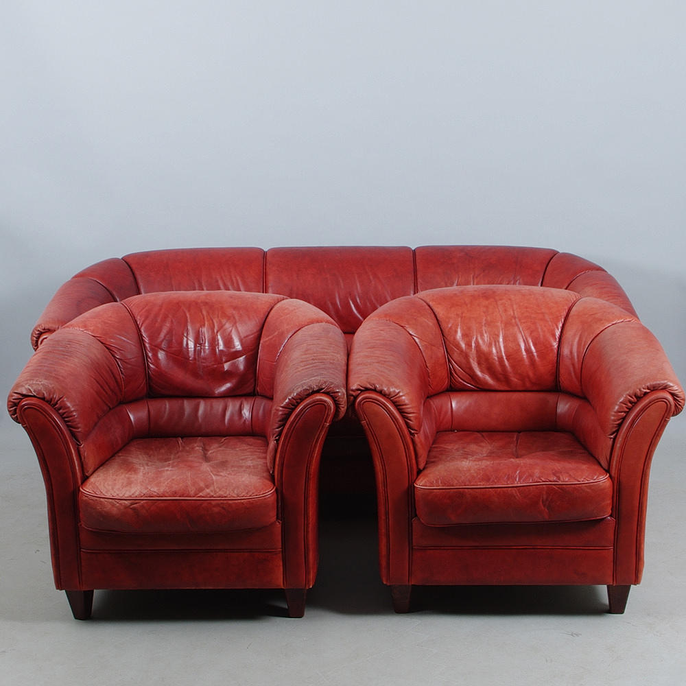 SOFFGRUPP, rött skinn, Interface.