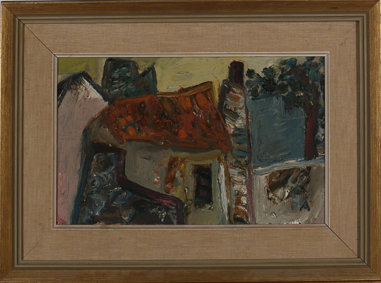 BERTIL ANDERSSON. Hus. Olja på duk. Signerad BA.