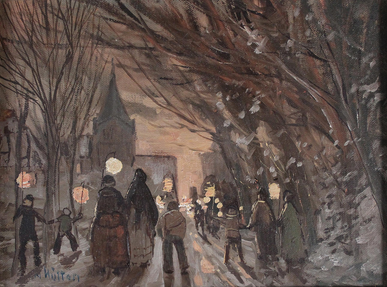 WOLFGANG HÜTTEN. 'Laternenumzug', Öl auf Leinwand.