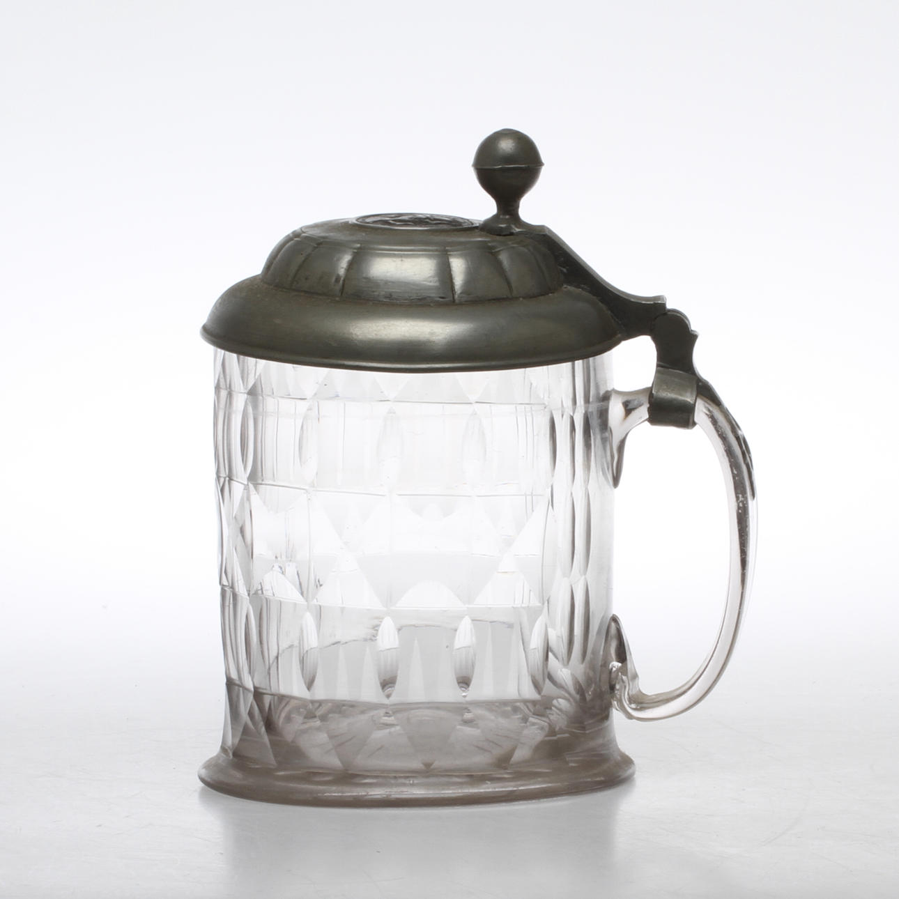 STOP, glas med tennlock, 1800-tal.