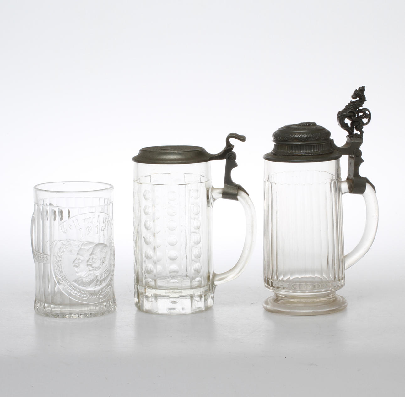 STOP, 2 st, glas med tennlock samt SEJDEL, glas, 1900-tal.