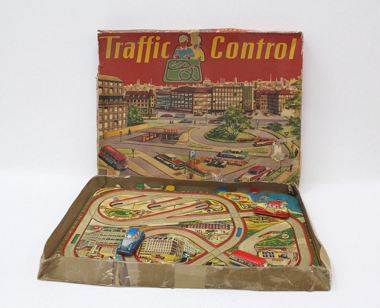 PLÅTLEKSAK, Bilbana 50-60tal , Marke technofix, traffic control.