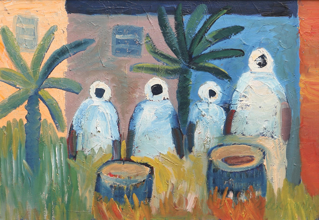 ALEXANDER CARLSSON. "Figures in Ibiza". Oil on canvas, signed Alexander.