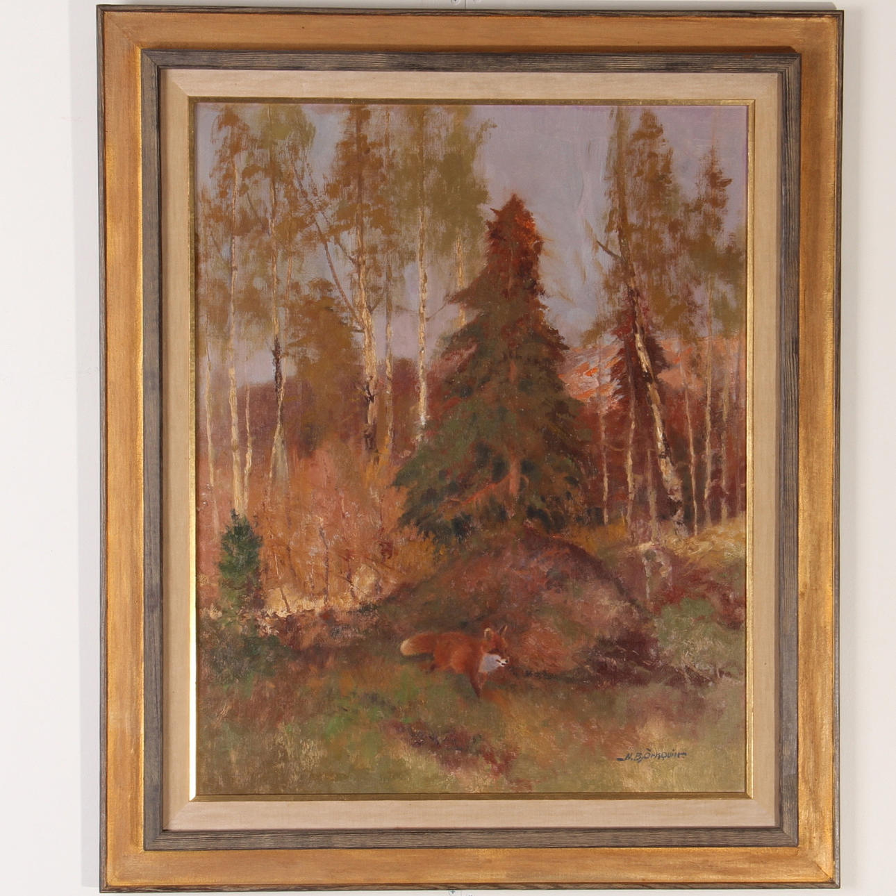 NILS BJÖRKQVIST. olja på duk, "räv", signerad.