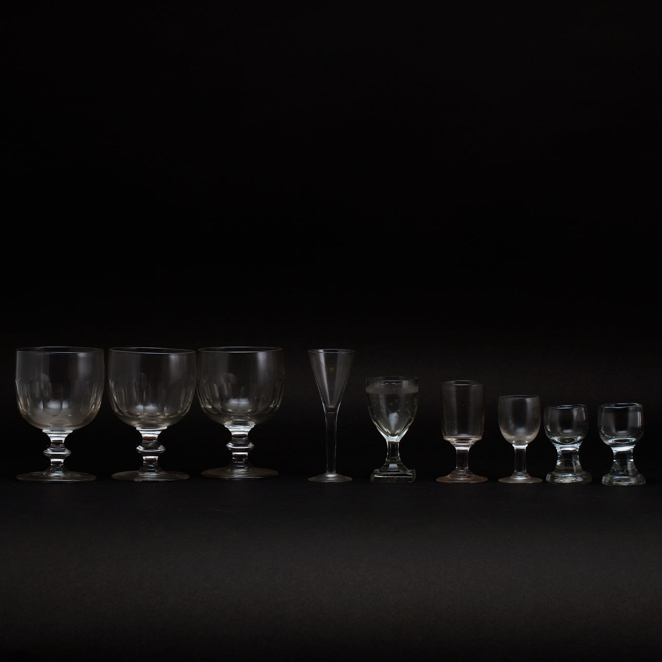 SERVIS GLASS PARTS, 9 pcs., 19th century.