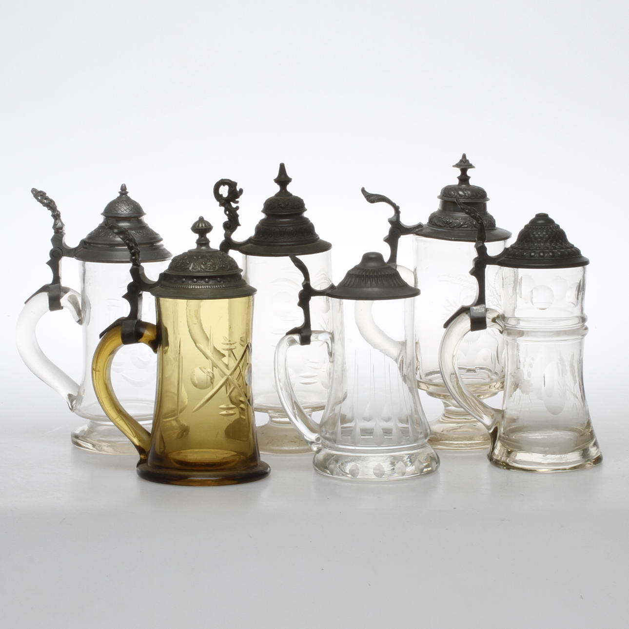 STOP, 6 st, glas med tennlock, 1800/1900-tal.