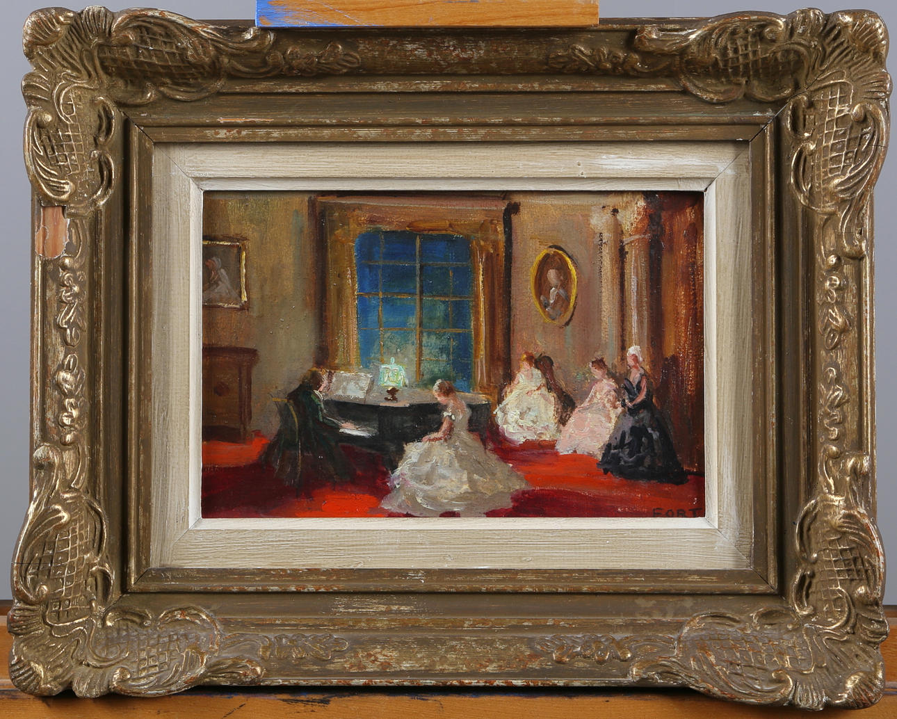 GUIOSSEPPO FORTI. Vid pianot. Olja på duk. Signerad.