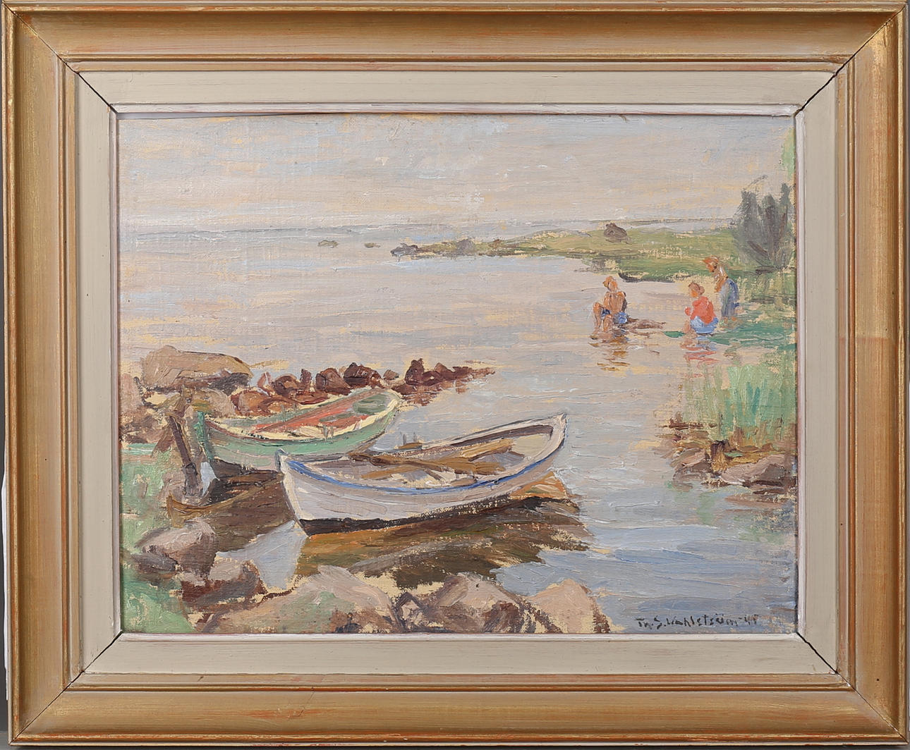 THURE WAHLSTRÖM. Skärgårdsmotiv. Olja på duk, uppklistrad på pannå, signerad.