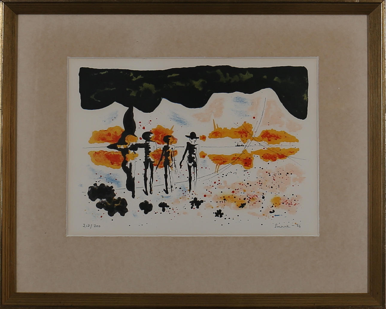 SVERRE ERIXSON. Folk i landskap. Färglitografi. Signerad Sverre, daterad -76 och numrerad 218/300.