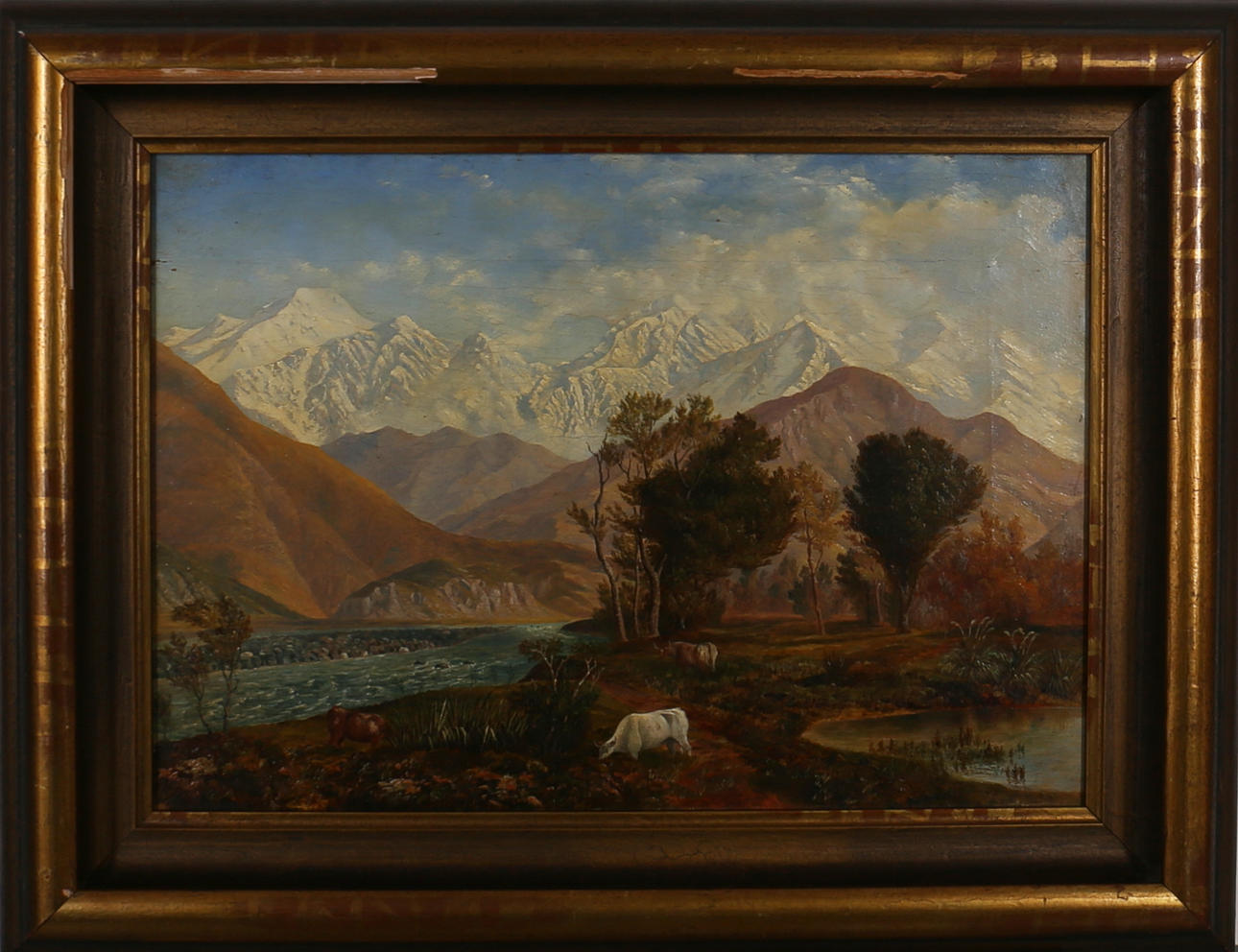 OIDENTIFIERAD KONSTNÄR. Alplandskap. Olja på duk, (troligen E C W). Osignerd.